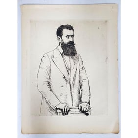 Early Judaica Etching of Theodor Herzl