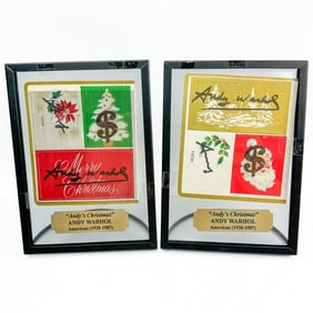 Attrib Andy Warhol 2 SignedChristmas Labels