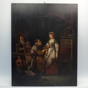 Early 19th C. Antique Painting Oil on Board