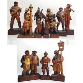 Lot of 14 Unique & Old Hand-Carved Figurines Italy