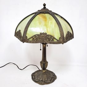 Antique Bronze & Slag Glass Table Lamp