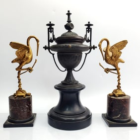 Pair Antique 19th C. Grand Tour Sculptures & Vase