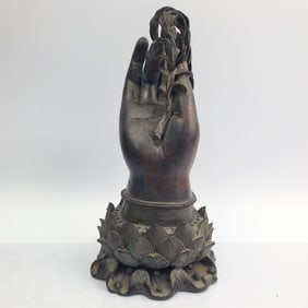 Antique Chinese Bronze Figure of a Hand & Lotus