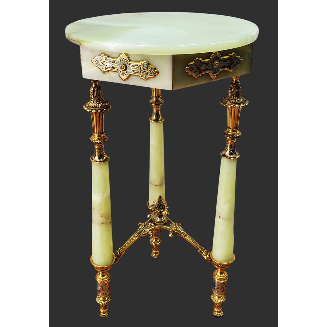 Fine French Onyx & Champleve Enamel Side Table (1 of 8)