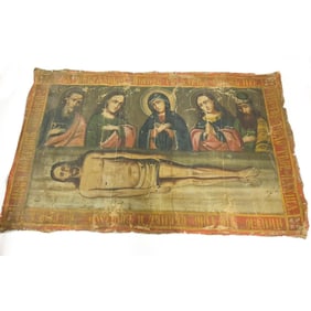 19th C. Russian Hand Painted Epitaph Shroud