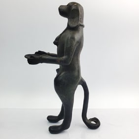Old Brass or Bronze Green Patina Standing Dog