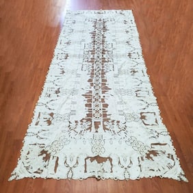 Large Rare Linen Hand Embroidered Tablecloth