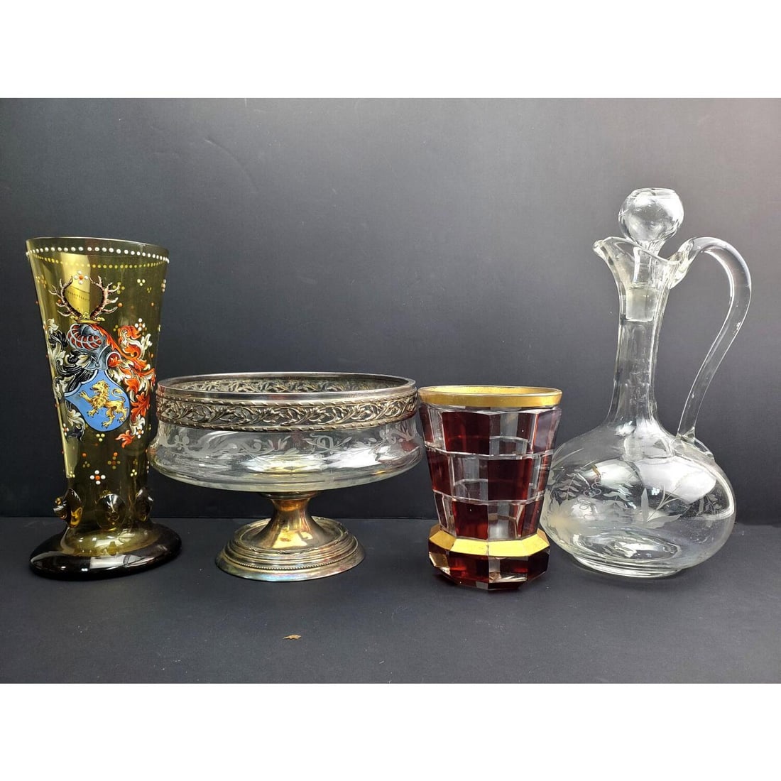 Lot of 4 Old Glass Items Incl. Ruby Overlay Cup (1 of 5)