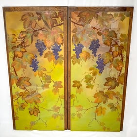 Set of 2 French Art Nouveau Intaglio Glass Panels