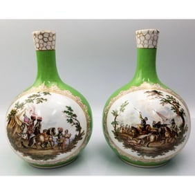Pair Antique Dresden Augustus Rex German Porcelain Vases