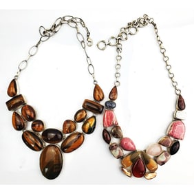 2 Fine Sterling Silver & Various Stones Necklaces