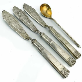 Lot of 3 Unusual Russian Silver Knives & Another