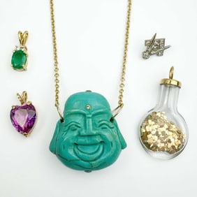 Group Lot of Gold & Precious Stones Jewelry