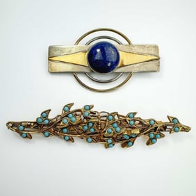 Vintage 10K Gold & Turquoise Brooch & Another
