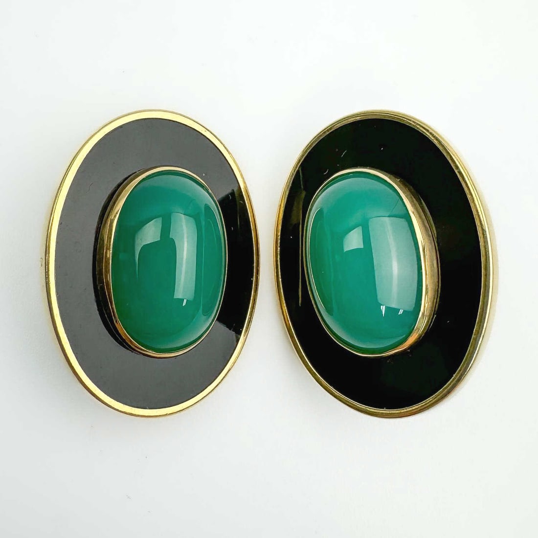 14K Gold, Black Onyx & Green Stone Earrings (1 of 4)