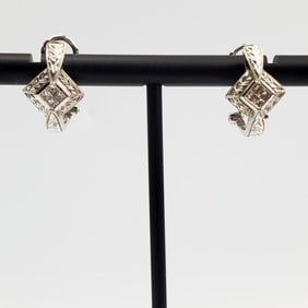 Pair of 14K White Gold and Diamond Earrings