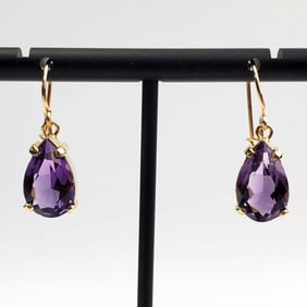 Pair of 14K Gold and Amethyst Earrings