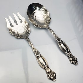 2 Unusual Art Nouveau Sterling Silver Salad Set