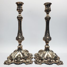 Pair Judaica Large Sterling Silver Candle Sticks