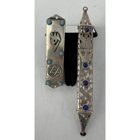 Judaica Lot of 2 Old Silver Mezuzahs Inc. Bezalel