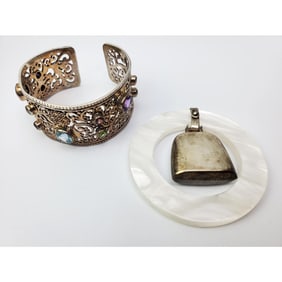 Lot of 2 Sterling Silver Items; Bracelet & Rattle