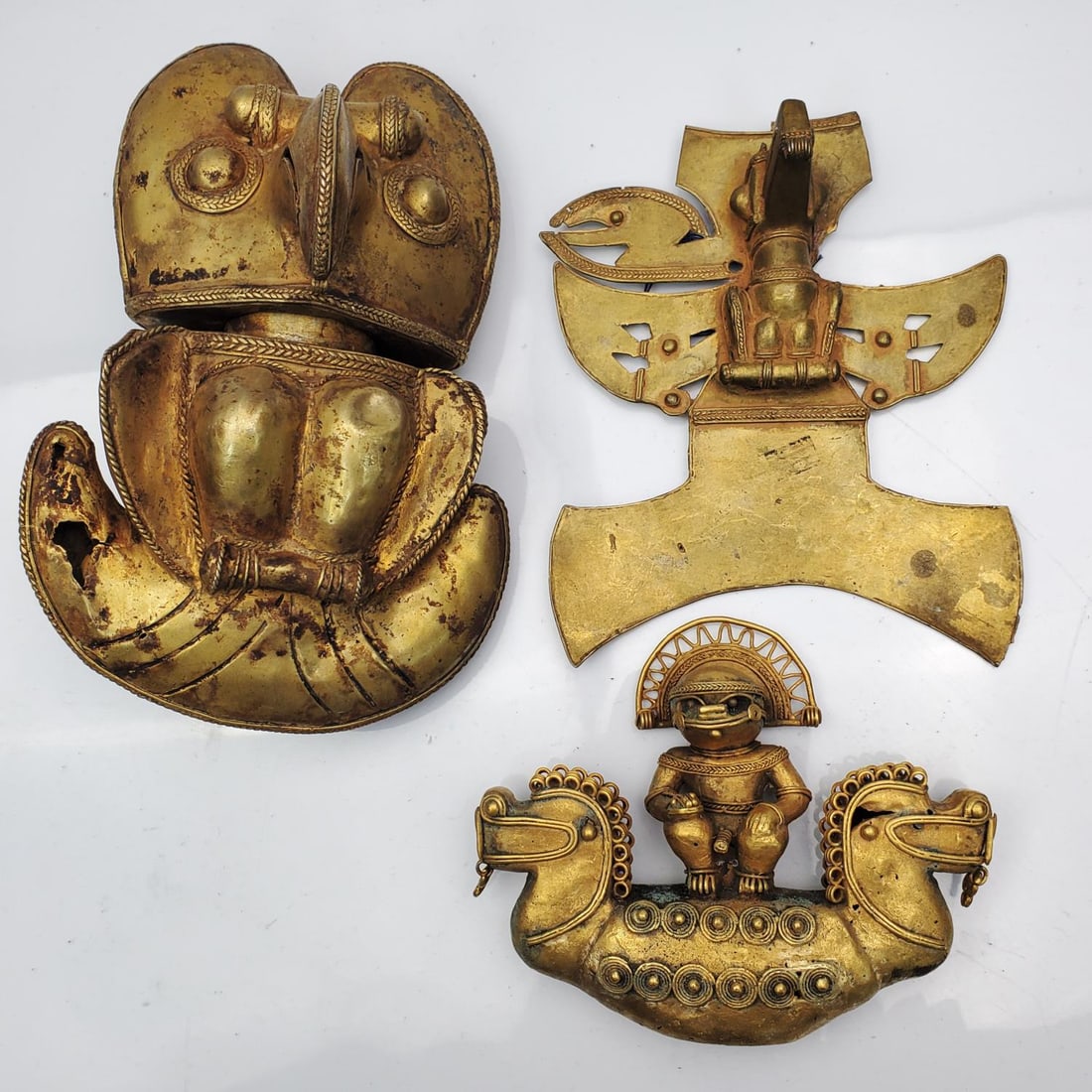 3 Large, Old Pre-Columbian Style Brass Items (1 of 5)