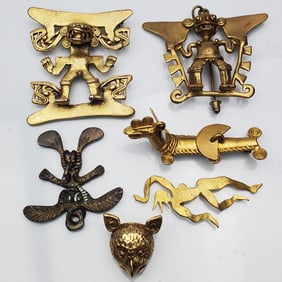 6 Alva Museum Old Pre-Columbian Style Pins