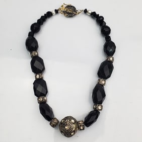 Antique Silver Gold & Mine Cut Diamonds Necklace