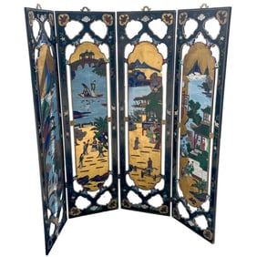 Vintage Chinese Coromandel Folding Wood Screen