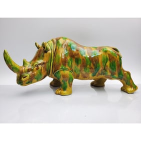 Chinese Signed Glazed Porcelain Rhinoceros Figure