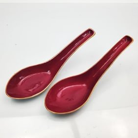 Lot of 2 Signed Chinese Porcelain Spoons