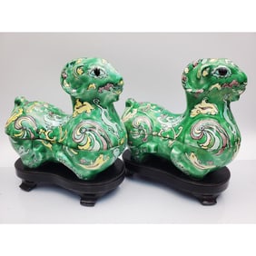 Pair of Chinese Glazed Porcelain Covered Boxes