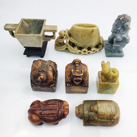 Lot of 8 Chinese Hard Stone Objects