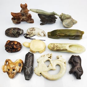 Lot of 14 Chinese Hard Stone Objects