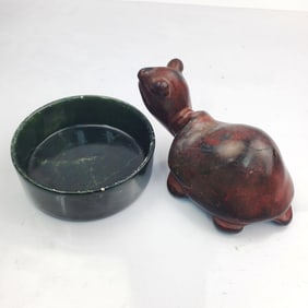 2 Chinese Jade Items Including a Turtle