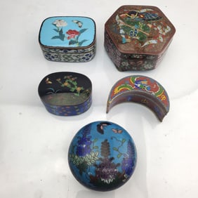 Lot of 5 Antique Japanese Cloisonne Boxes