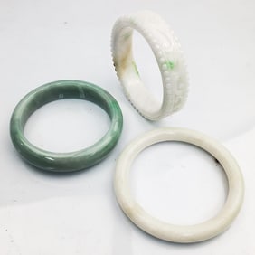Lot of 3 Chinese Jade Bangle Bracelets