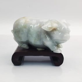 Probably Jade Chinese Figure of a Pig on Original