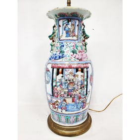 Chinese Enameled Porcelain Vase Made Into a Lamp