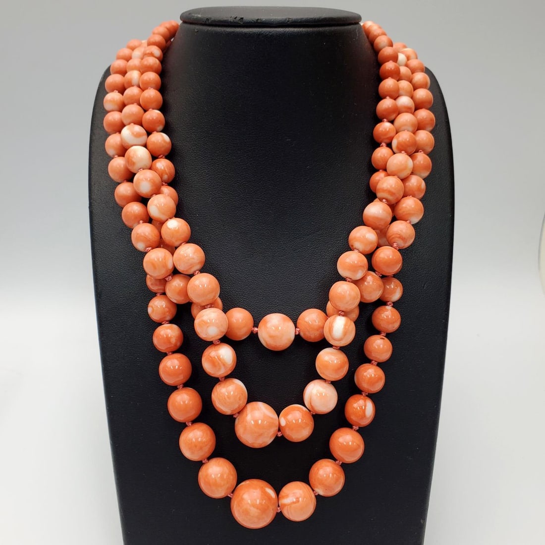 14K Gold, Coral & Diamond 3-Strand Beaded Necklace (1 of 5)