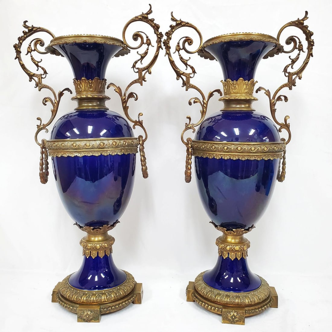 Large Pair of Bronze & Cobalt Porcelain Vases (1 of 7)