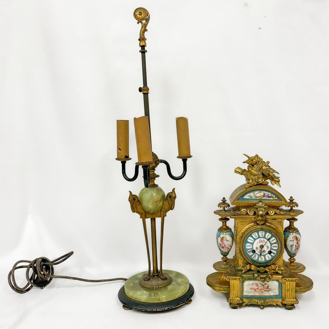 Antique French Sevres Style Clock & Art Deco Lamp (1 of 4)