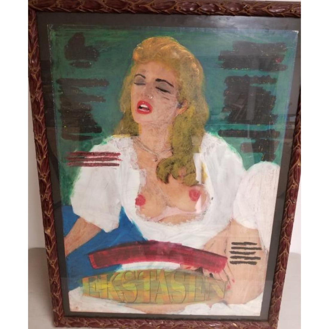 Unusual Erotic Collage "Ekstasen", Probably German: Unusual Erotic Collage "Ekstasen". Probably German. Beautifully Framed. Condition: Generally Good. Dimensions: Sight- 33" x 23". Frame- 38" x 28". Provenance: From a Long Island, NY Home. Please note 