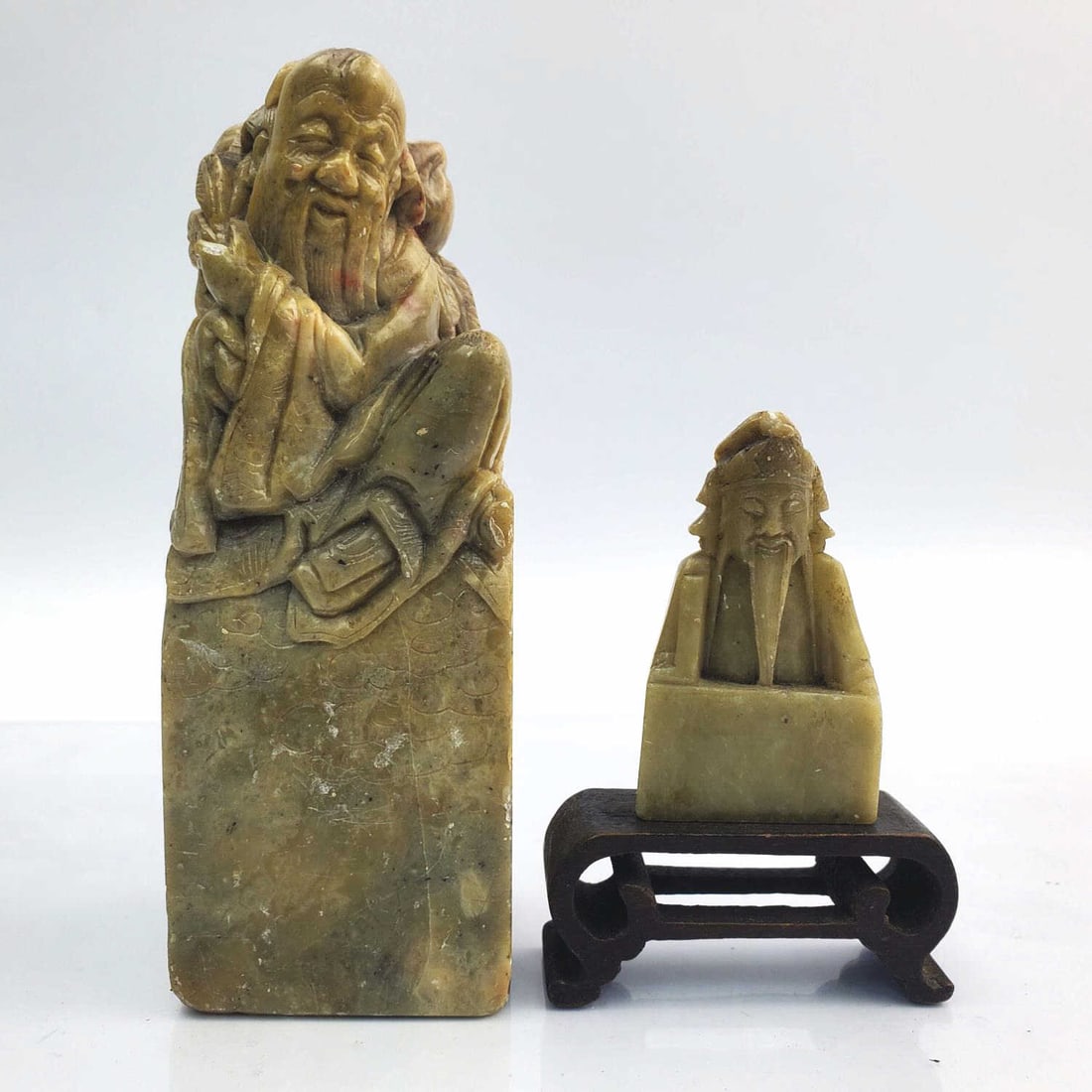 2 Old Chinese Carved Soapstone Seal Figures (1 of 4)