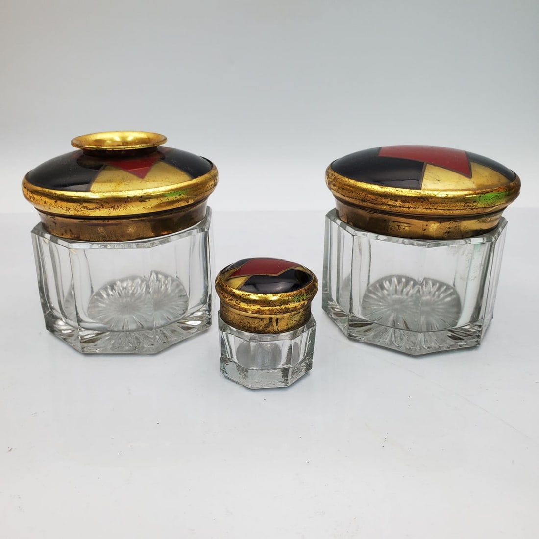 Set of 3 Art Deco Glass Dresser Vanity Jars (1 of 2)