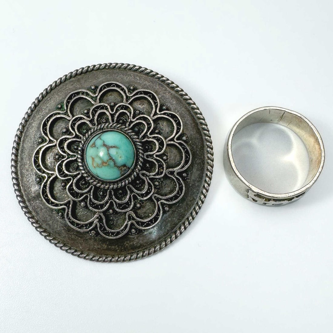Judaica Bezalel Style Sterling Silver Pin & a Ring (1 of 5)