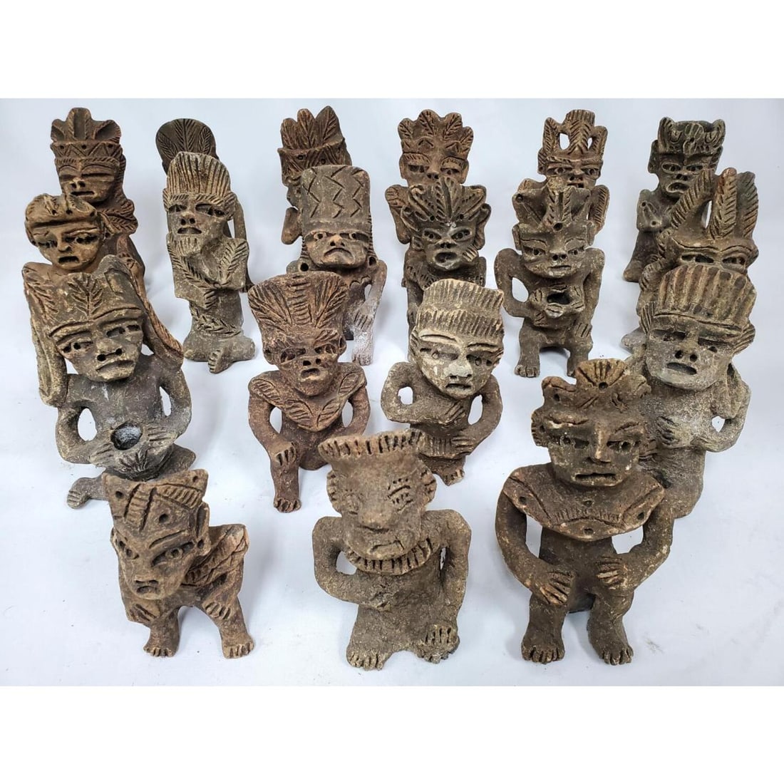 19 Pces of Mexican Mayan Style Pottery Figures (1 of 5)