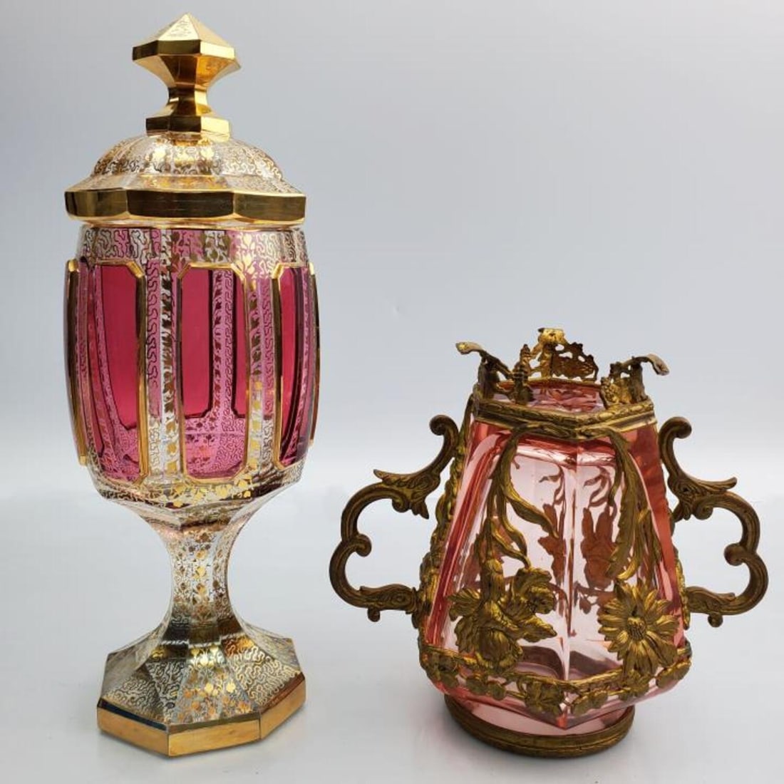 Glass Gilt Decorated Chalice and Pink Vase (1 of 5)