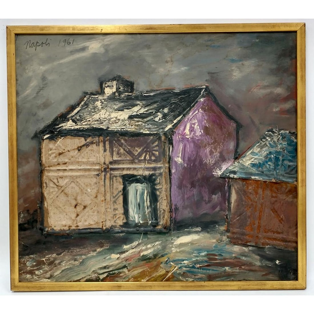 Giuseppe Napoli, American (1929-1967) Painting: Giuseppe Napoli, American (1929-1967) Painting Oil & Metal on Board. Signed & Dated 1961 Upper Right. Described on the Back. In Original Frame.Condition: Generally Very Good Condition. Dimensions: Sig