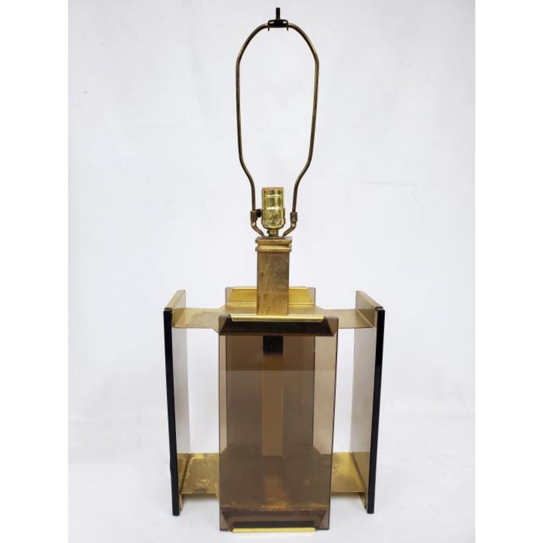 Vintage Paul Hanson Brass / Brown Glass Table Lamp (1 of 3)
